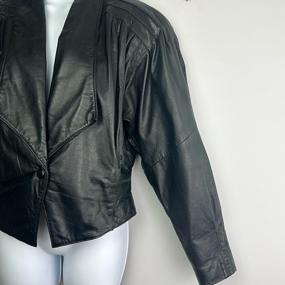 Womens Vintage 80’s Chia Soft Leather Moto Jacket Large Lined Black Coat Glamour - Picture 6 of 16